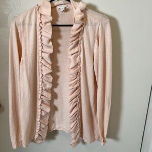 Chico’s Pale Pink Open-Front Ruffle Sweater Size 1 Cashmere Blend Cardigan